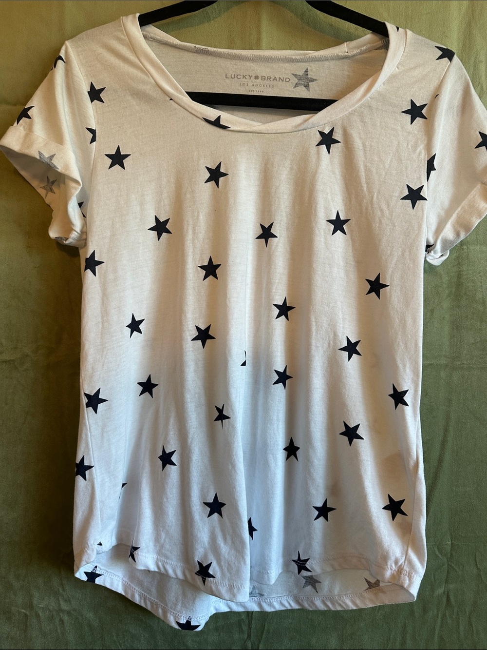 #925 Lucky Brand White Tee with Black Star Print